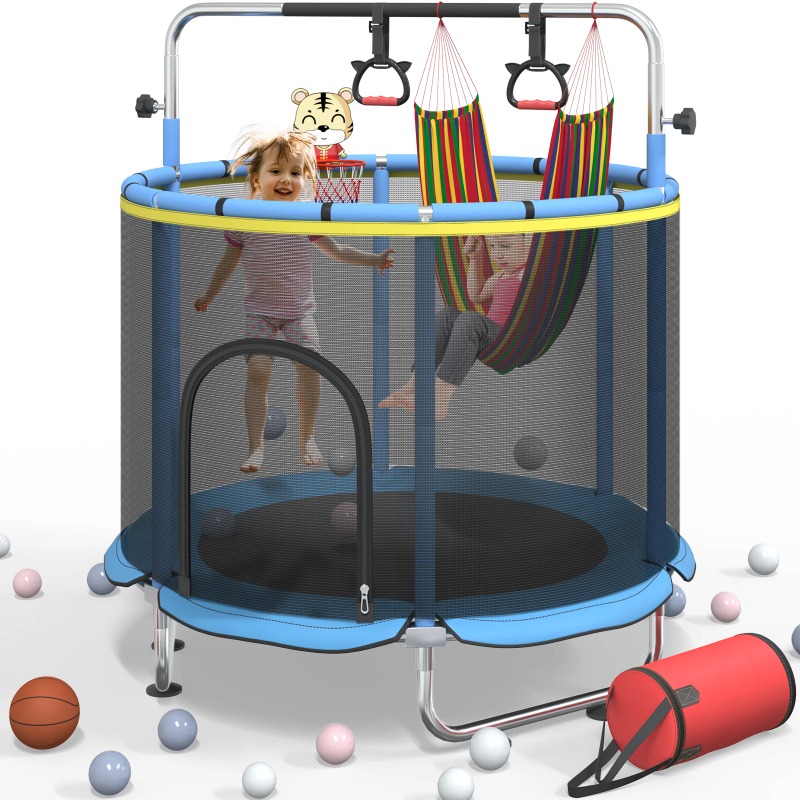 Trampoline Mini Indoor - 5FT Kleinkind-Trampolin 8-in-1 Kinder-Mini-Trampolin mit Basketballkorb