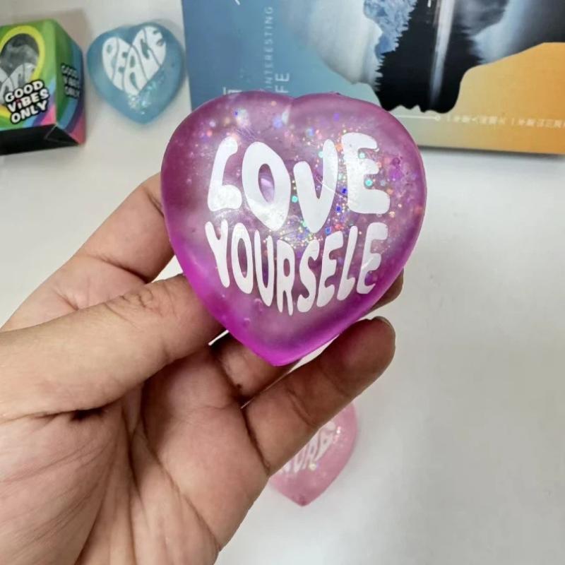 Kids Toys Quotes - 1 Stück glitzerndes, herzförmiges Quetschspielzeug mit