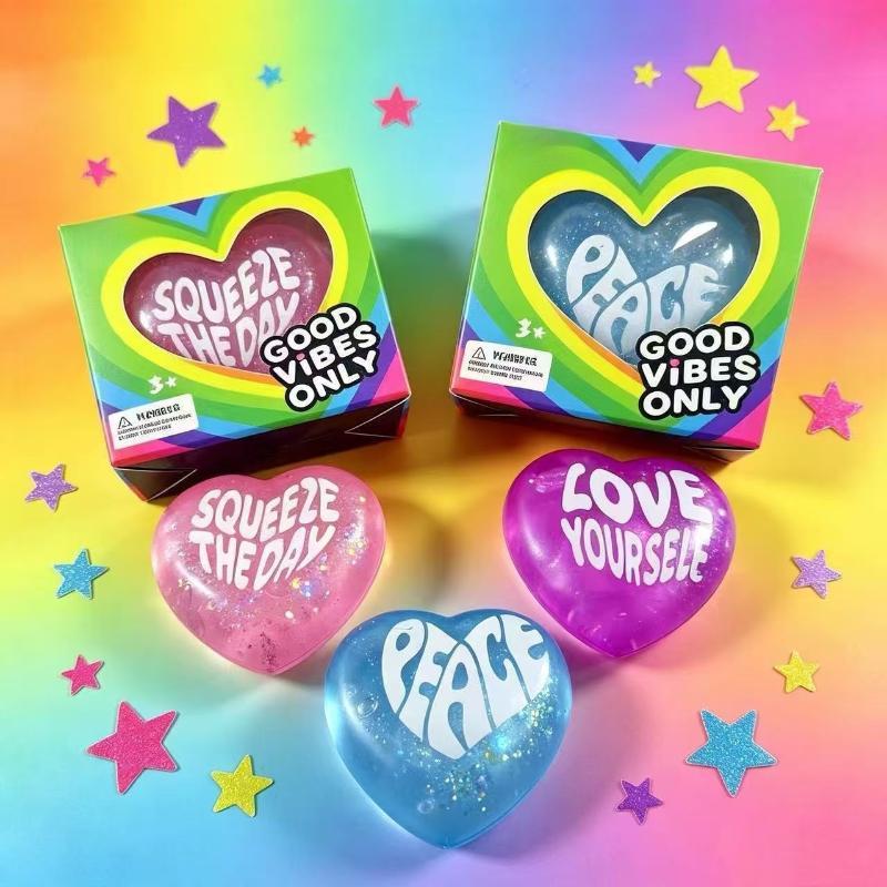 Kids Toys Quotes - 【M】Glitzernde herzförmige Quetschspielzeuge mit positiven Zitaten,