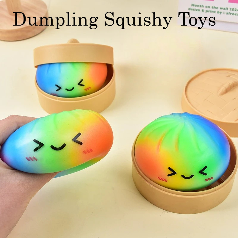 Kids Toys Dumplings - Regenbogenfarbenes Dumpling-Squishy-Spielzeug mit Bambus, langsam aufsteigender