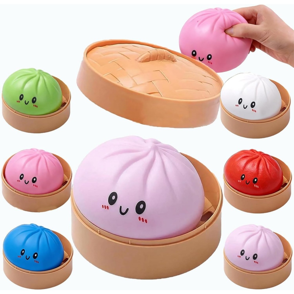 Kids Toys Dumplings - Großer Dumpling-Stressball mit Dampfgarer, bunter Squishy-Brötchen-Sensorikspielzeug