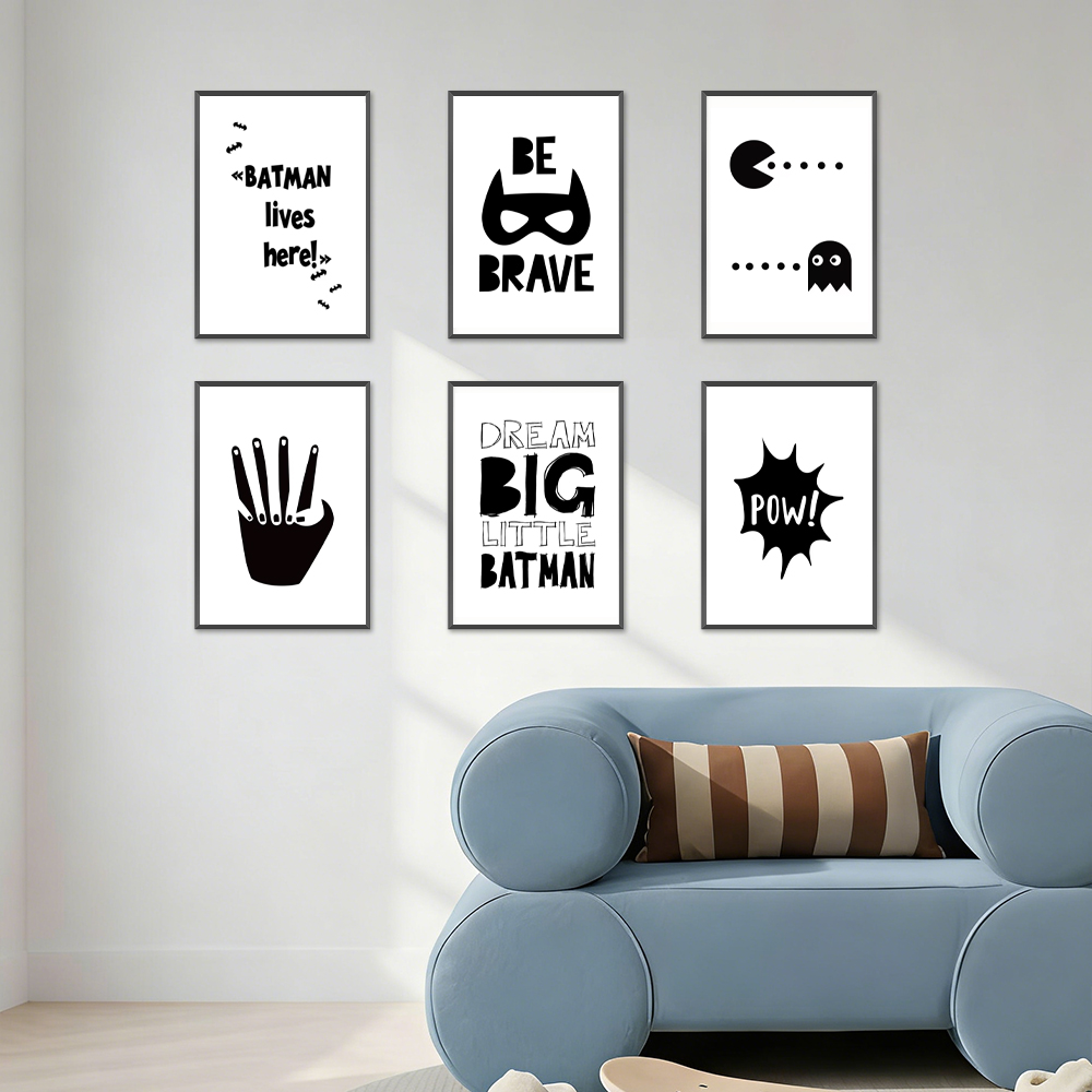 Kids Toys Quotes - Schwarz-Weiß-Superhelden, minimalistisches Poster, Helden-Zitat, Kunstdruck, nordischer